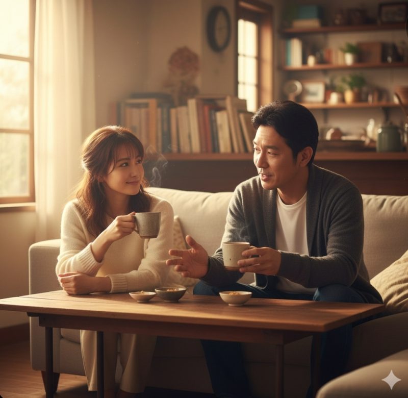 温かいお茶を飲みながら会話する上戸彩と旦那HIRO イメージ