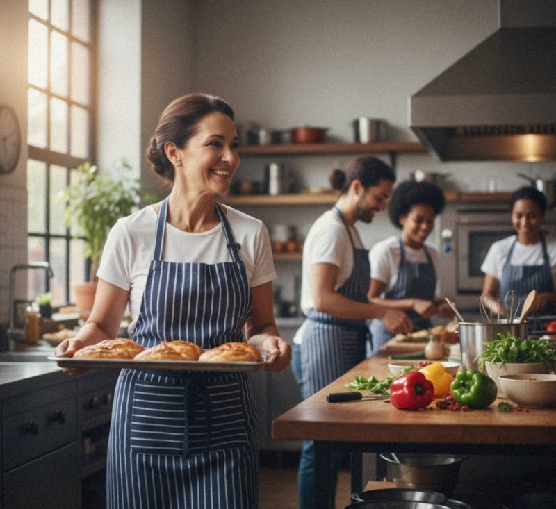 エプロン姿で生き生きとして働く女性のイメージ