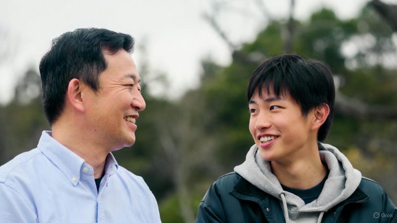 笑顔で会話する親子のイメージ