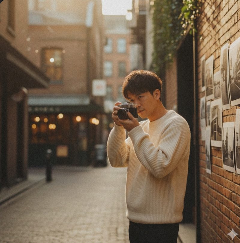 カメラを構える男性のイメージ。仲野太賀さんの趣味であるカメラを象徴