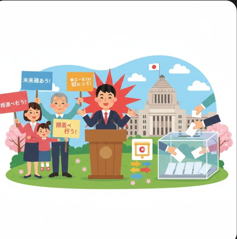 選挙の応援と投票箱。