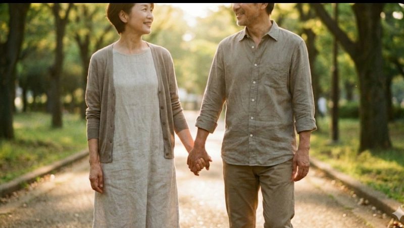 手を繋いで歩く夫婦のイメージ