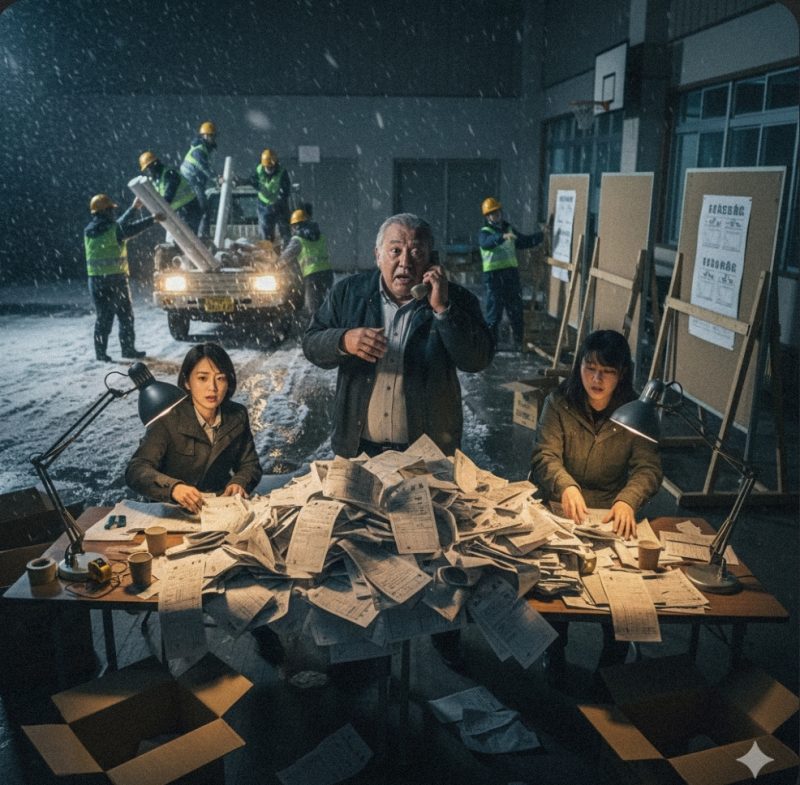 急な解散決定により、資材確保や設営に追われる選挙管理委員会のイメージ