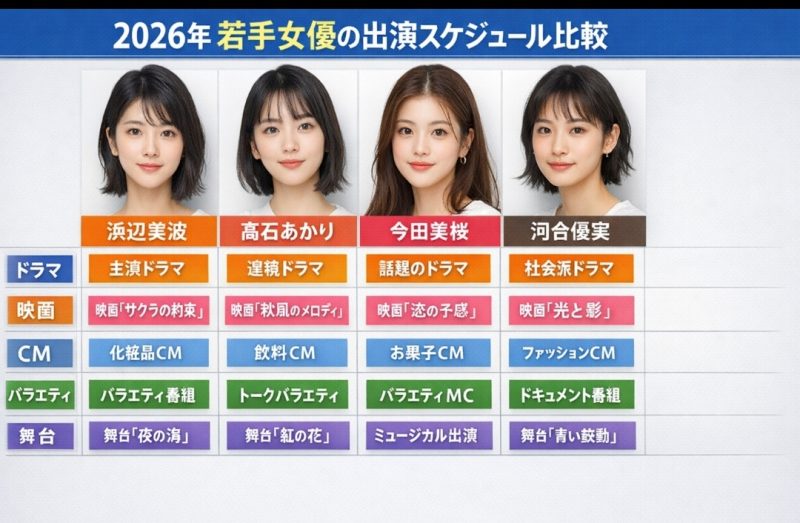2026年の主要若手女優出演スケジュール。大河と朝ドラの放送枠を軸に展開
