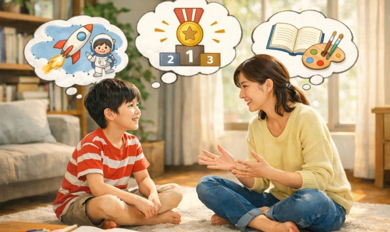 画像：個性を伸ばすために必要な親子の対話イメージ）