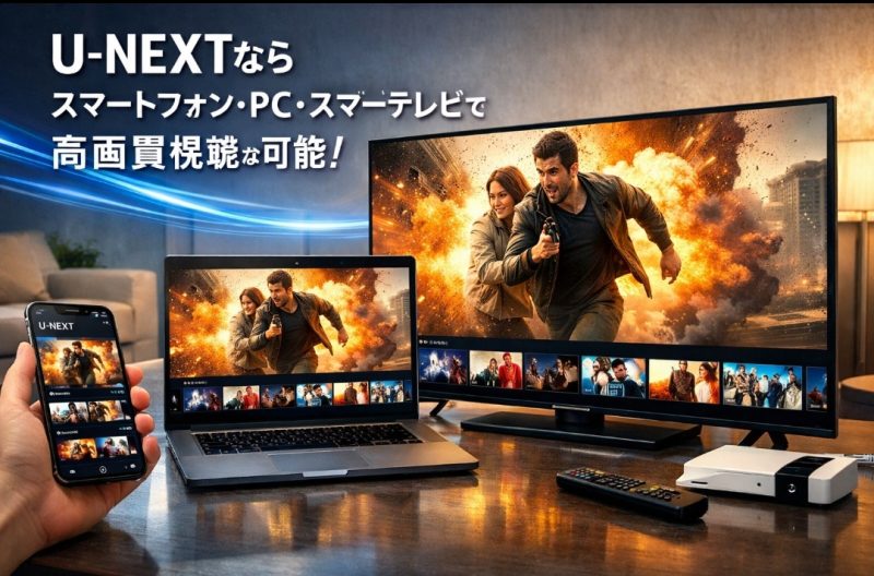 U-NEXTならスマートフォン、PC、スマートテレビなどで高画質視聴が可能です