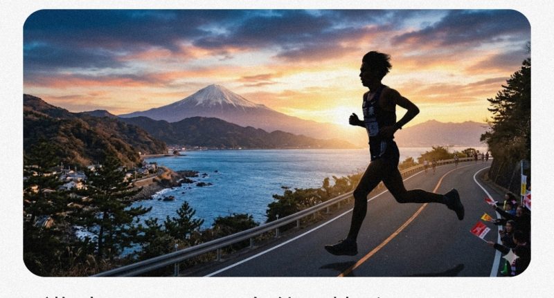 箱根駅伝を走るランナーのシルエット