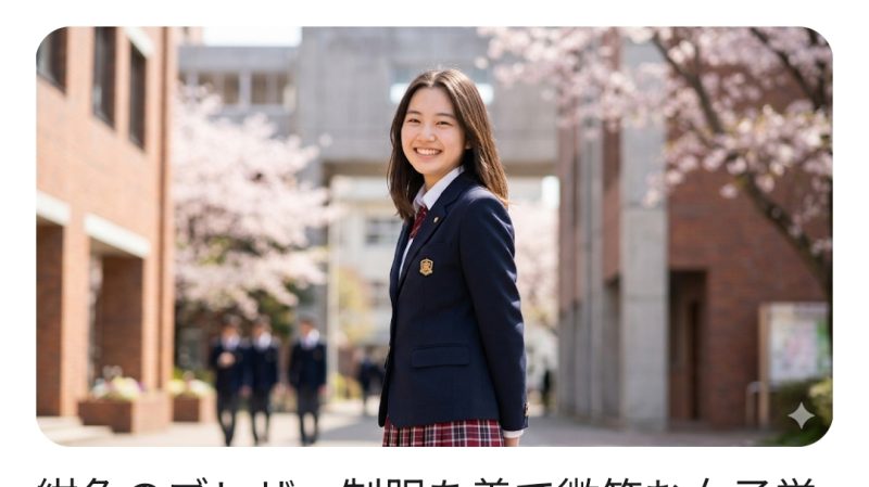 紺色のブレザー制服を着て微笑む女子学生のイメージ画像