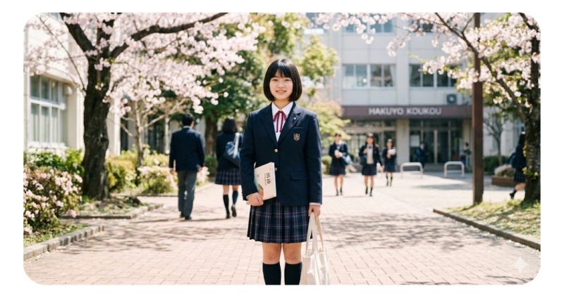 清楚な女子高生の制服姿とボブカットのヘアスタイル