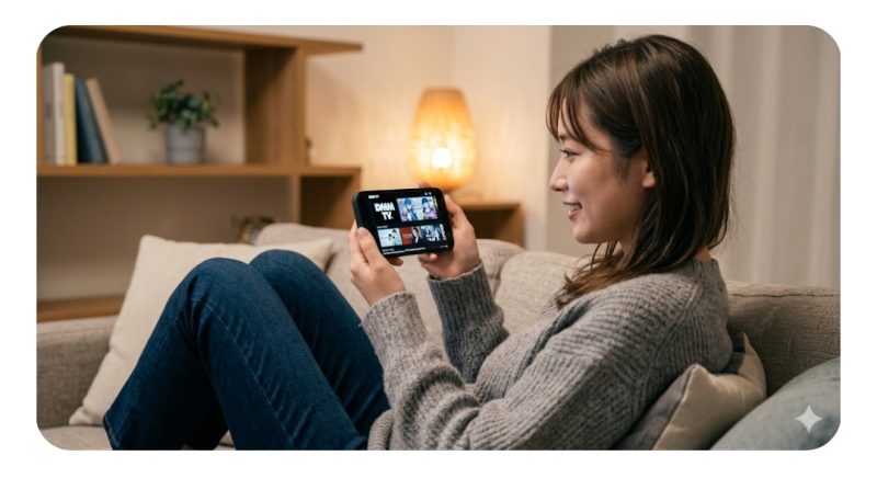 DMM TVをスマホで視聴している様子