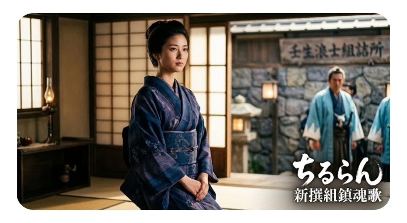 ドラマ『ちるらん』のワンシーン。和服姿で凛とした表情を見せる生見愛瑠。和の雰囲気の背景