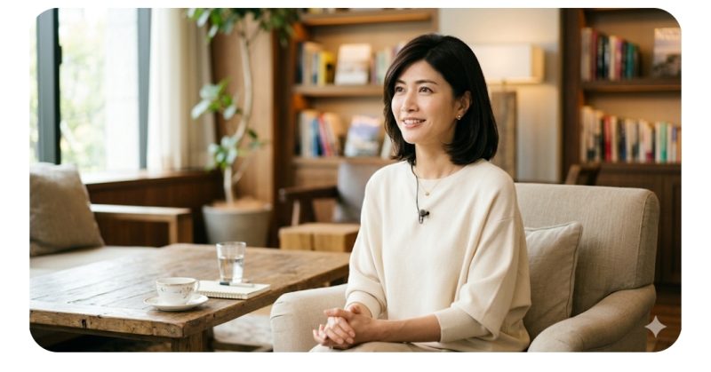 インタビューでパートナーシップについて語る内田有紀のポートレート