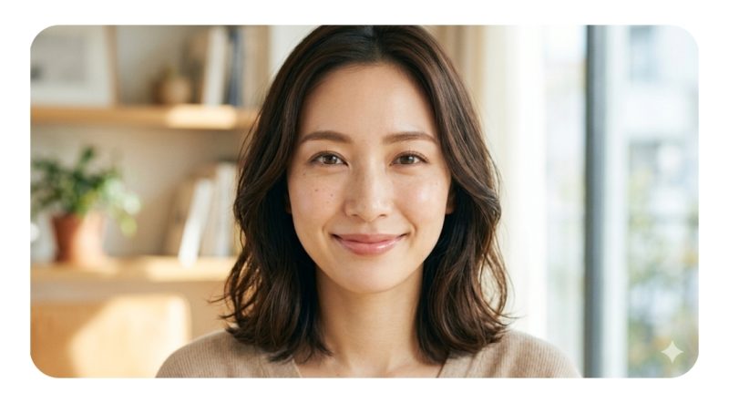 ナチュラルなベースメイクを施した女性のクローズアップ