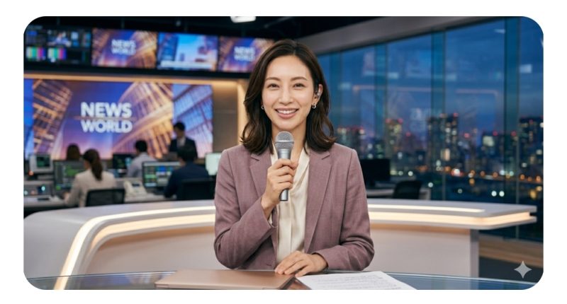 笑顔で話す女性アナウンサー風のポートレート