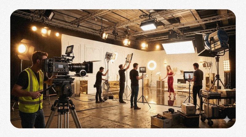 CM撮影現場の照明とカメラのイメージ