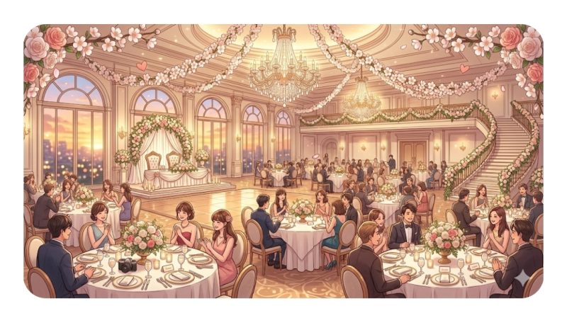 披露宴の豪華なシャンデリア