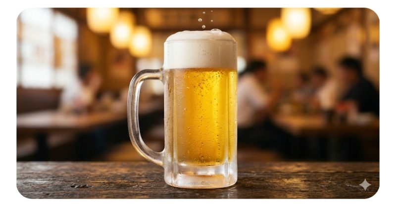 ジョッキに注がれた美味しそうな生ビールの画像