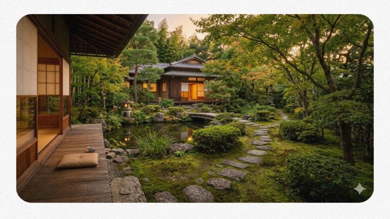 神木隆之介さんが育った温かい家庭環境をイメージした静かな日本庭園