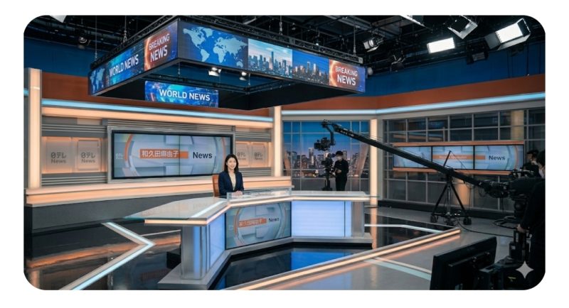 日本テレビの新番組news LOGをイメージした報道スタジオの風景