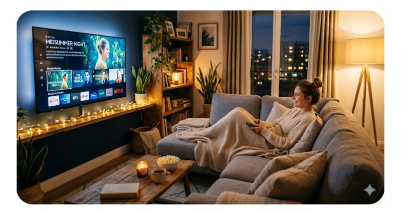 テレビとソファのゆったりした空間
