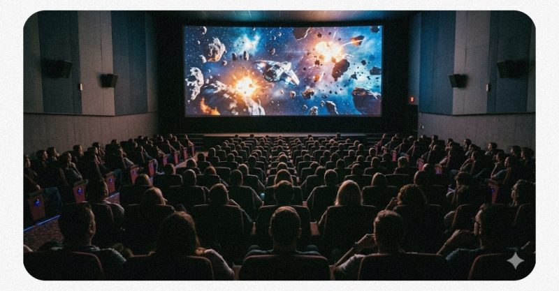 映画館で作品に没入する観客のイメージ