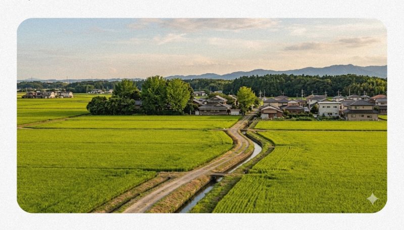 めるるの実家がある愛知県稲沢市。田んぼが広がる自然豊かな郊外エリア（イメージ）