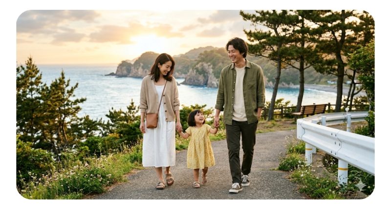 結婚・出産を経て家族3人で歩む2人のイメージ（フリー素材）