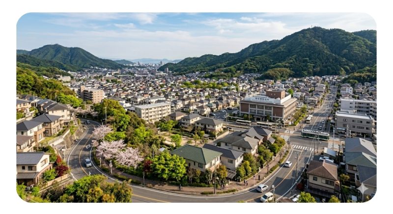 綾瀬はるかさんが育った広島市安佐南区。豊かな自然と住宅街が共存する地域です。