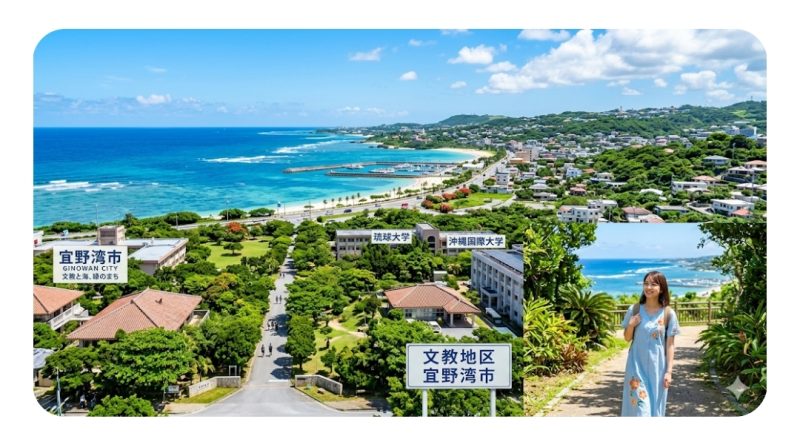 當真あみさんが育った沖縄県宜野湾市のイメージ。海と緑に囲まれた文教エリアとして知られるイメージ