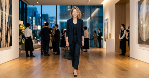 上品な衣装を身にまとい優しく微笑む大人の女性