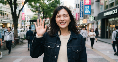 笑顔でカメラに向かって手を振る川口春奈さんをイメージした写真