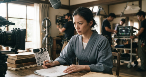 ドラマ撮影中の真剣な表情を見せる見上愛さん