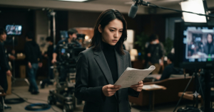 撮影現場で真剣な表情の山下美月さん