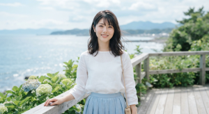 明るい光の中で微笑む若手女優のイメージ
