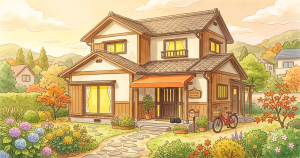 有働由美子さんの温かい実家をイメージした一戸建て住宅のイラスト
