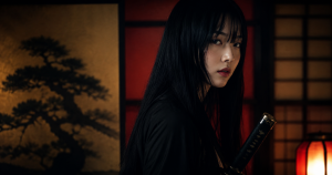 黒髪ロングヘアのクールな女性