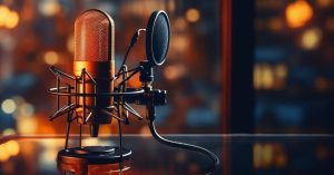 美しい声を届けるためのレコーディングスタジオに置かれたコンデンサーマイク